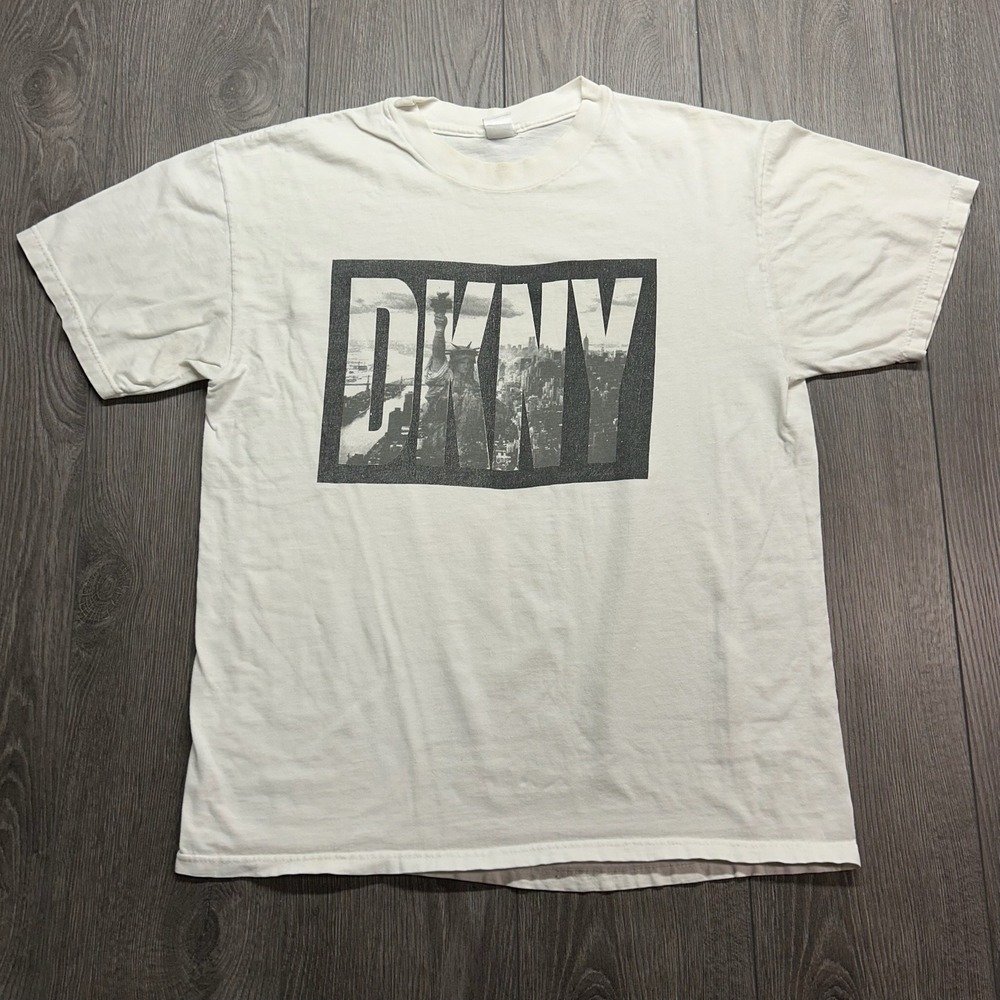 Vintage DKNY Classic Shirt Large White 90s NYC Statue of Liberty Graphic Mens